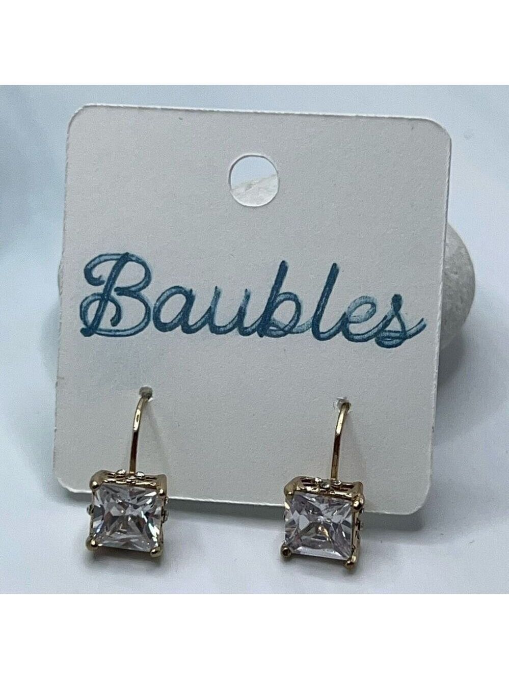 Baubles Gold Filigree Side Princess Cut Dangle Earrings